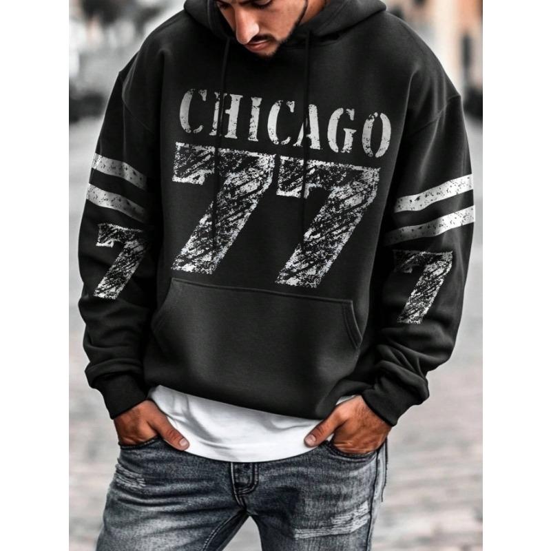 Winter and autumn men's warm hooded sweatshirt with digital print casual sportswear for street style