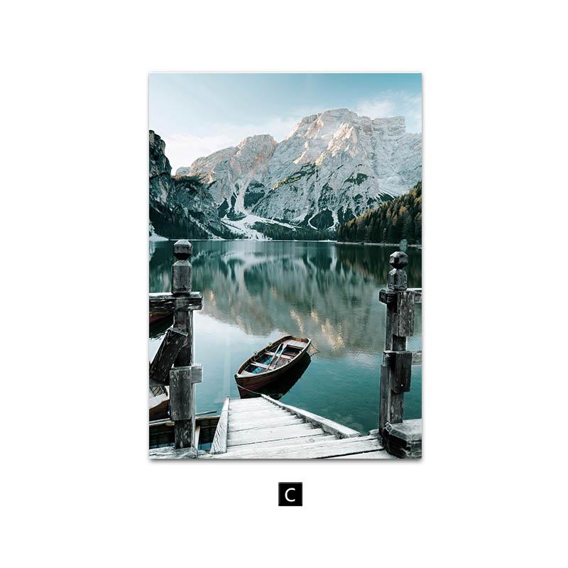 Природа Пейзаж Живопись Озеро Снежная Гора Холст Плакат Скандинавский Стиль Художественный Принт Лесная Пристань Цитаты Украшение Стены Изображение