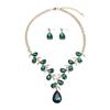 Crystal Gem Leaf Necklace Earrings Set Fashion Women'S Accessories