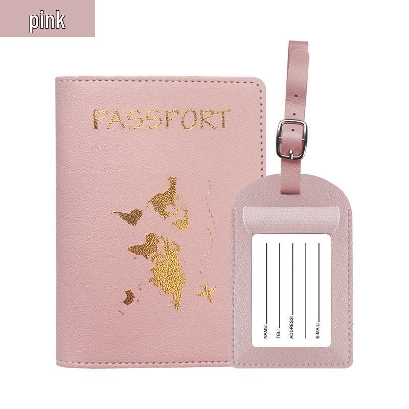 Customizable PU Leather Passport Cover with Hot Stamped Logo, Map, Luggage Tag, & Passport Holder Set