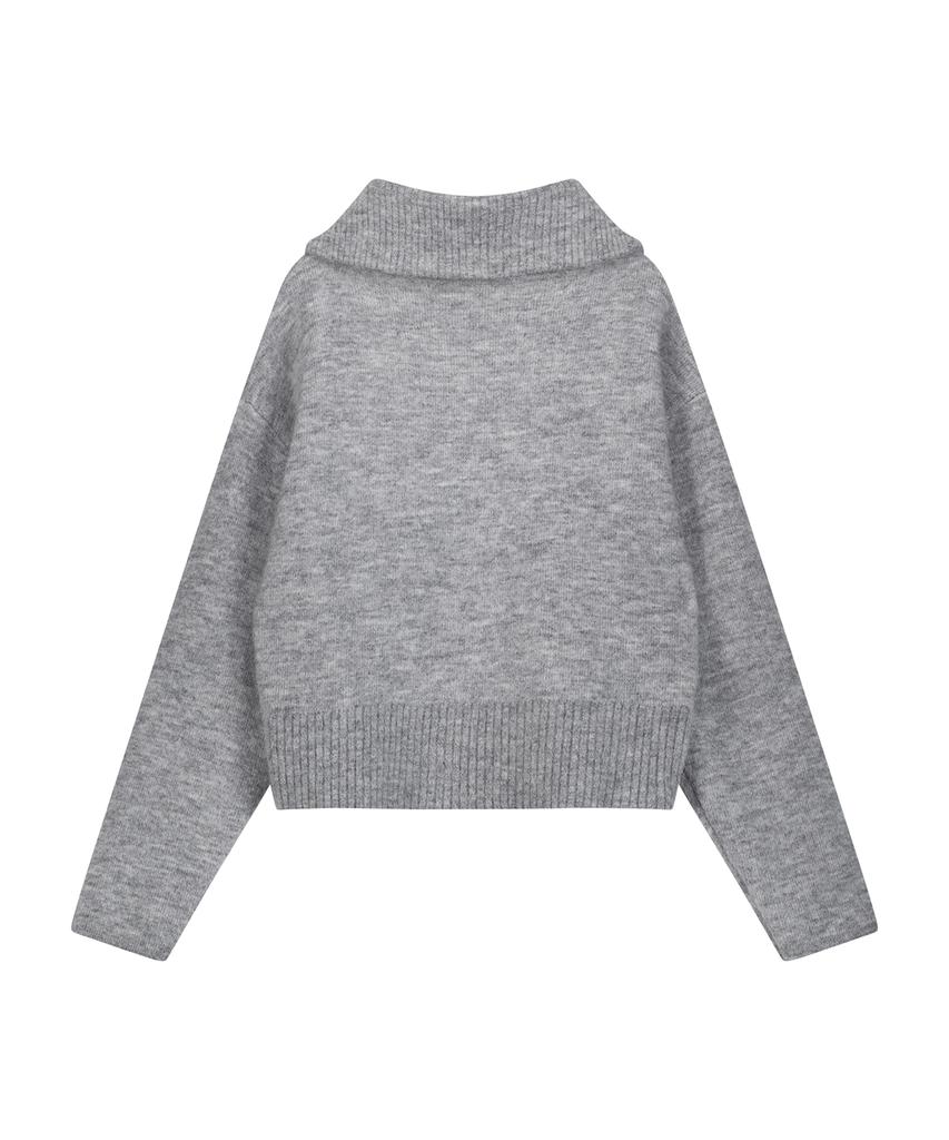 OEUVA Grey Mohair Crop Zip-Up Knit