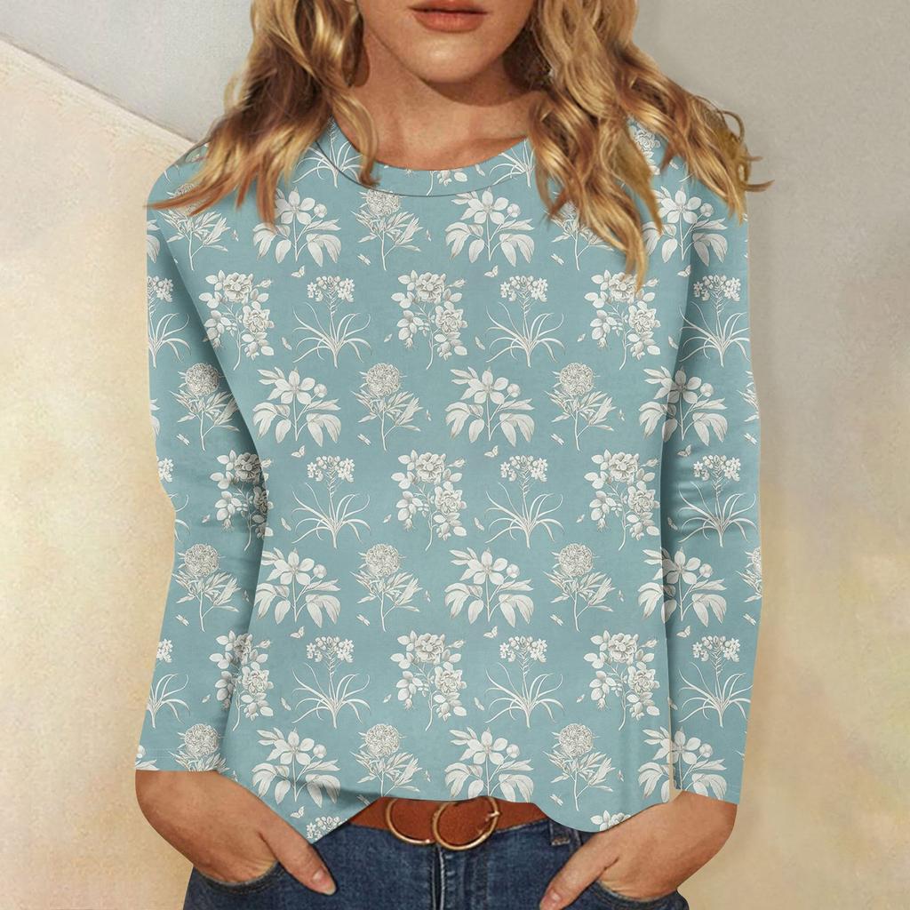 Long Sleeve Shirts For Women Cute Print Graphic Tees Blouses Casual Plus Size Basic Tops Pullover