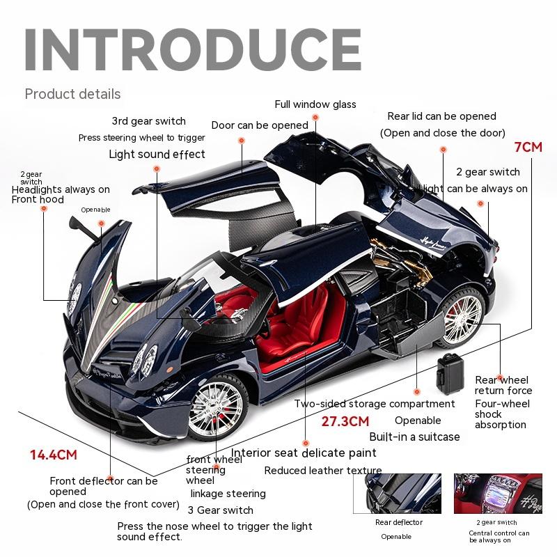 Модель спортивного автомобиля Pagani Huayra Dinastia в масштабе 1/18, литой металлический, модель гоночного автомобиля, симуляция звука и света, детская игрушка, подарок
