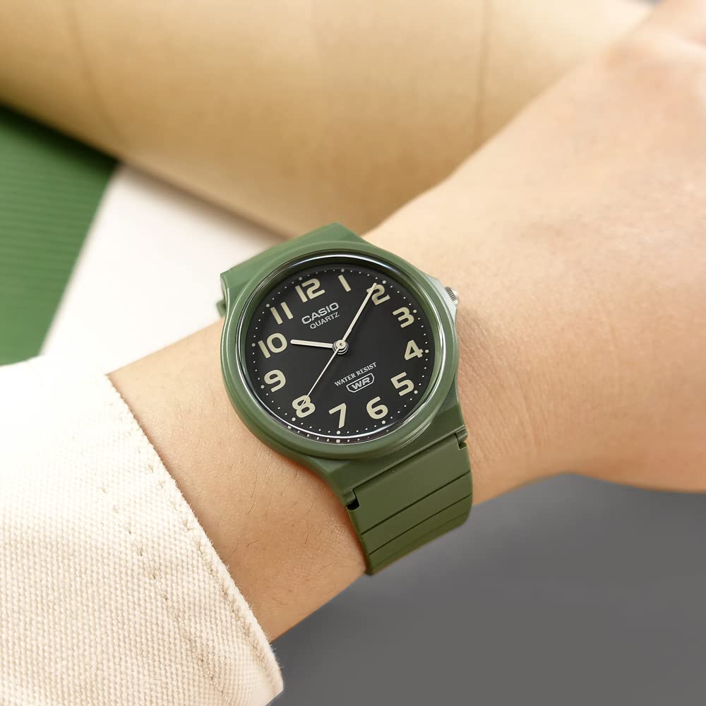 CASIO Standard Analog Business Watch MQ-24UC Women's Olive Dial, Slim Lightweight Earth Tone Design Style