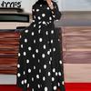 Women's Fashion Spring Fall Polka Dot Print Long Sleeve O-Neck High Waist Casual Dresses