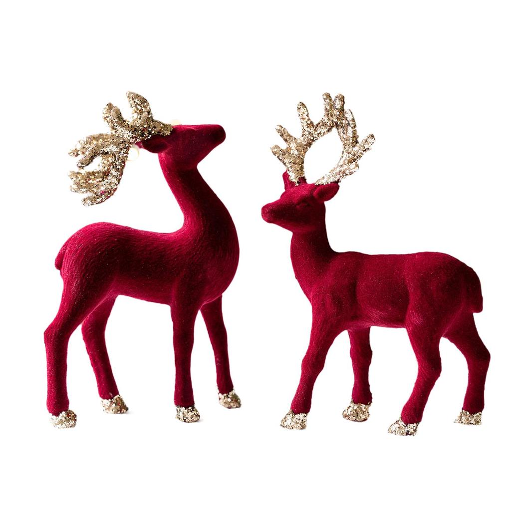 Reindeer Statues Christmas Ornaments Flock Plastic Deer Figurines Table Centerpiece for Home Decoration Ornaments Christmas