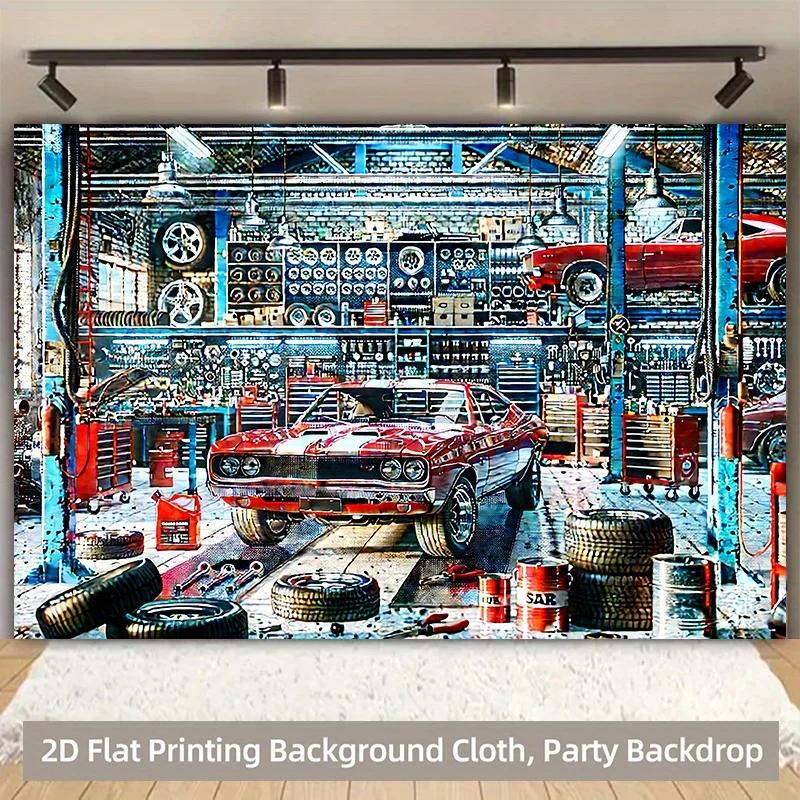 1 piece of 2D background fabric, a busy and energetic polyester background fabric for an auto repair workshop.XY