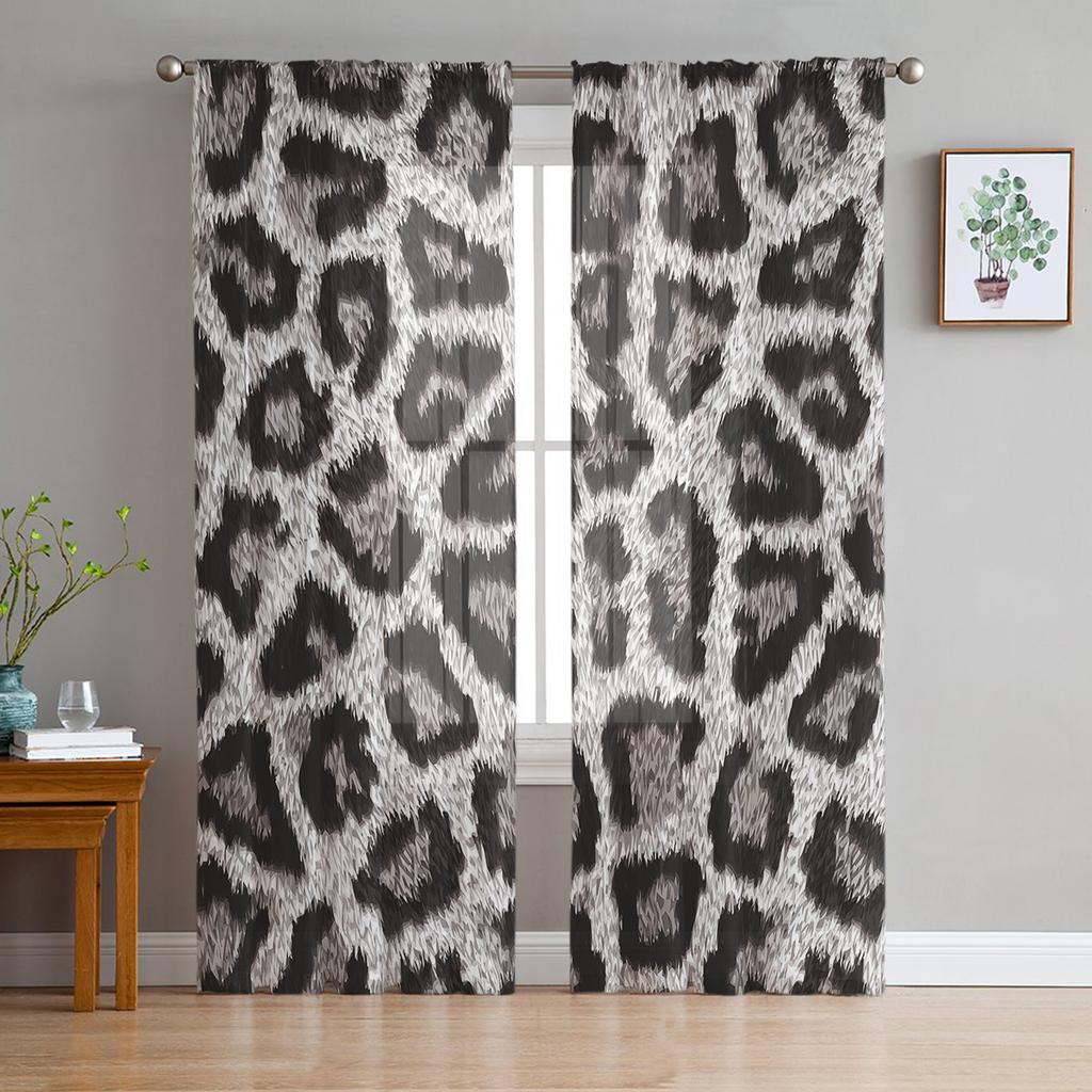 Animal Skin Texture Leopard Tulle Sheer Window Curtains for Living Room Kitchen Children Bedroom Voile Hanging Curtain