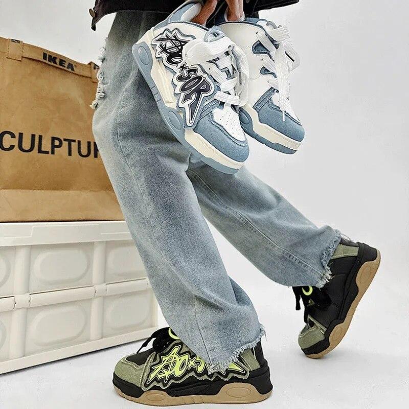 Men's Designer Shoes Chunky Sneakers Two-tone Lace Up Casual Shoes for Men Fashion Student Vulcanized Zapatillas Hombre