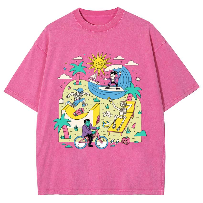 Summer New Wash Women's T-Shirt Oversized Cartoon Print Loose Top Y2K Casual Cute Comfortable Short Sleeve