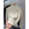 Winter Fleece Thickened Knitted Bottoming Shirt Women's Integrated Fleece Semi-turtleneck Pullover Warm Inner Top