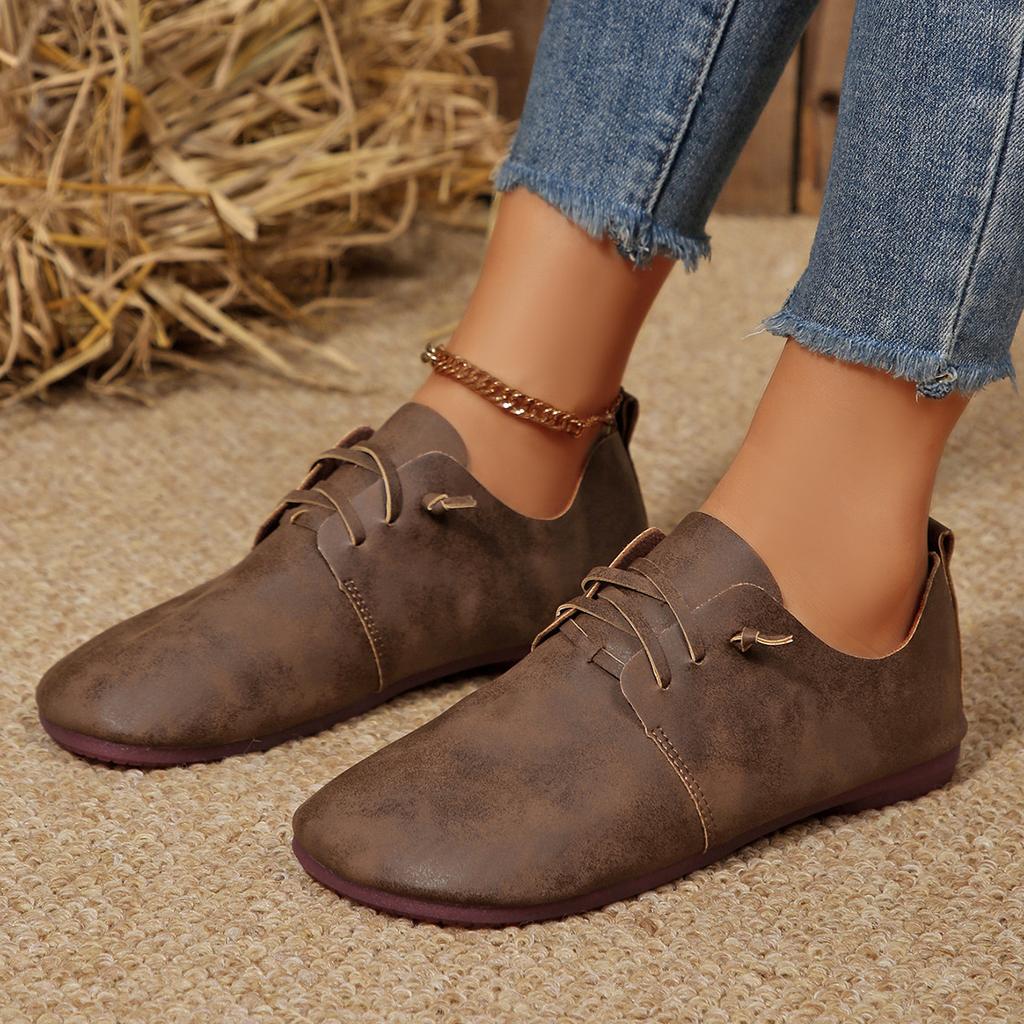New Women's Flat Shoes Round Toe Flats Lightweight Lace-up Single Shoes Outdoor Casual Shoes 2025 New