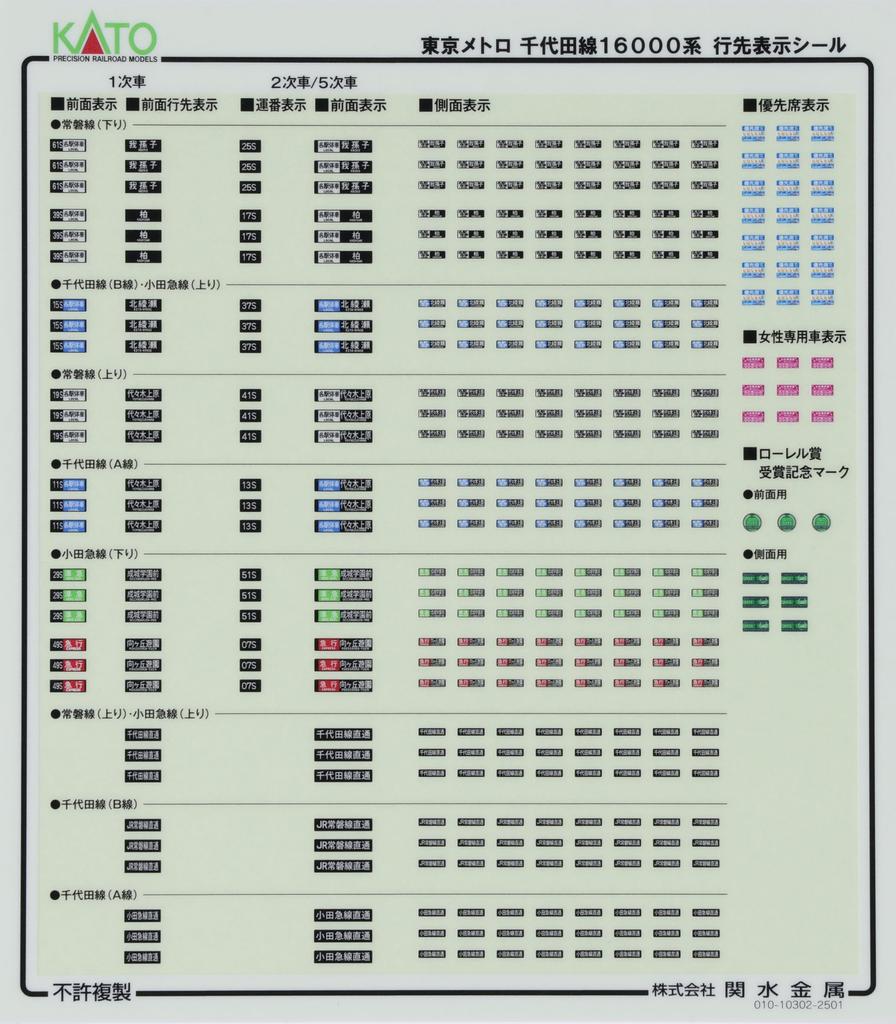 KATO N-образная колея линии метро Тиёда в Токио, серия 16000, базовый набор основных вагонов, модель поезда из 6 вагонов, 10-2003