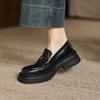Platform Loafers Women's Leather 2025 New Retro Camellia Shoes Black Commuter Shoes British Small Leather Shoes