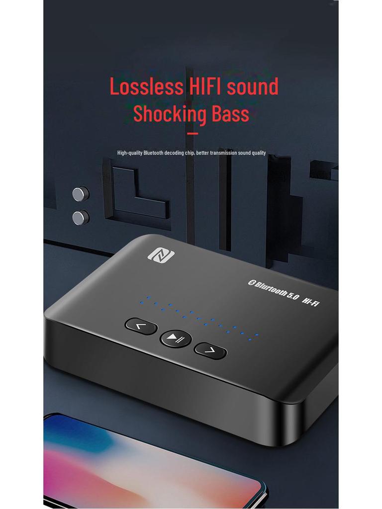 Адаптер Bluetooth-приемника NFC 5.0 без потерь для аудио усилителей и динамиков с разъемами 3,5 мм, RCA и совместимостью с USB-флеш-накопителем