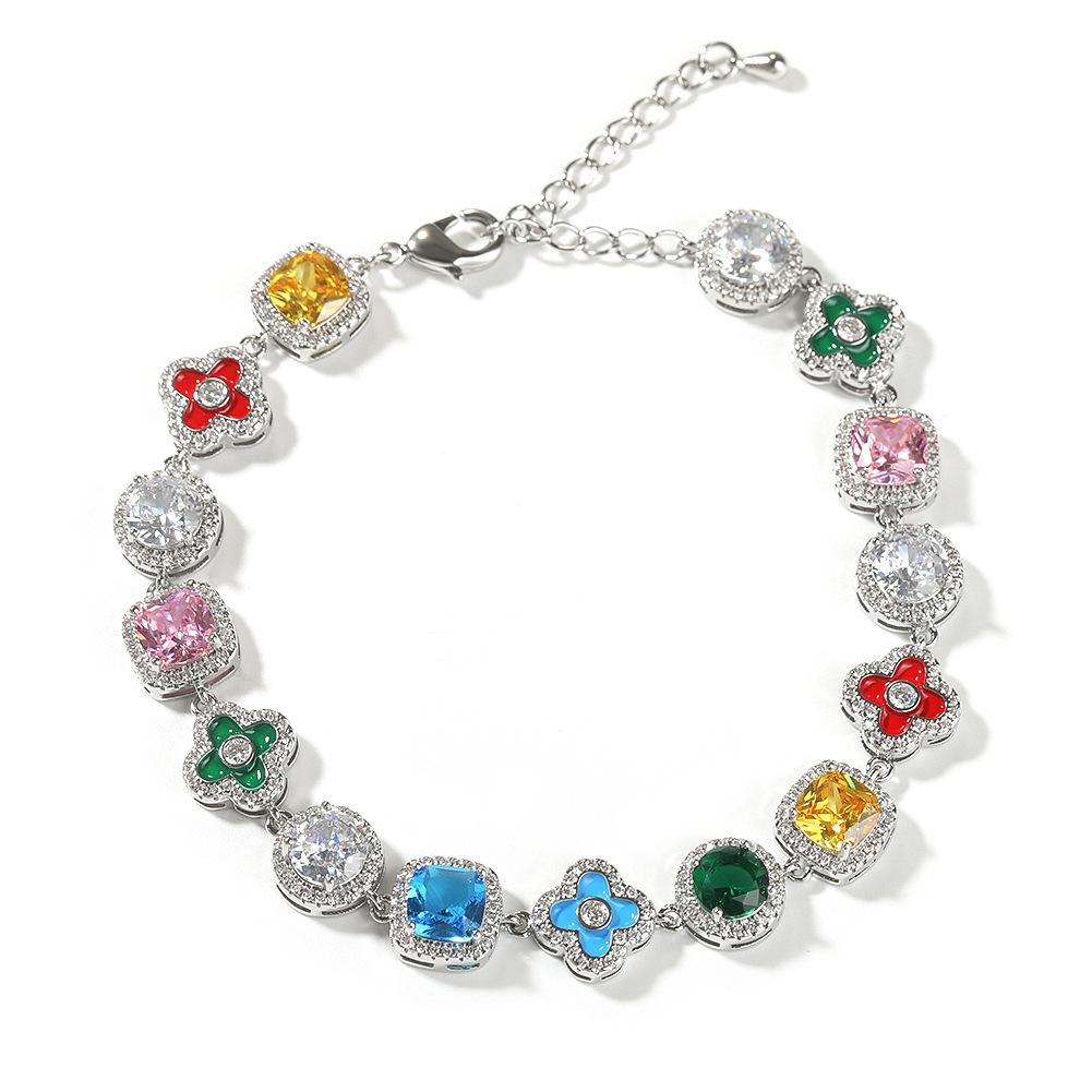 Adjustable Copper CZ Flower Tennis Bracelet Color Gemstone Chain Durable Finish Private Label Supplier for Daily Stacking Looks