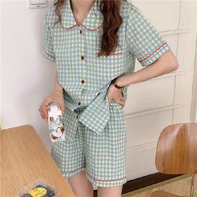 Женский летний комплект домашней одежды, женский топ в клетку с коротким рукавом + брюки, простой комплект