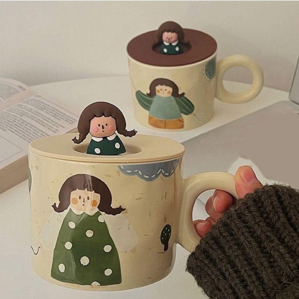 Handpainted Cartoon Ceramic Coffee Mugs 420ml Capacity Retro Style Tableware  Breakfast Dining
