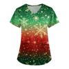 Women's Cute Printed Work Clothes V-neck Double Layer Pockets Basic Short Sleeve Top Pullover Christmas