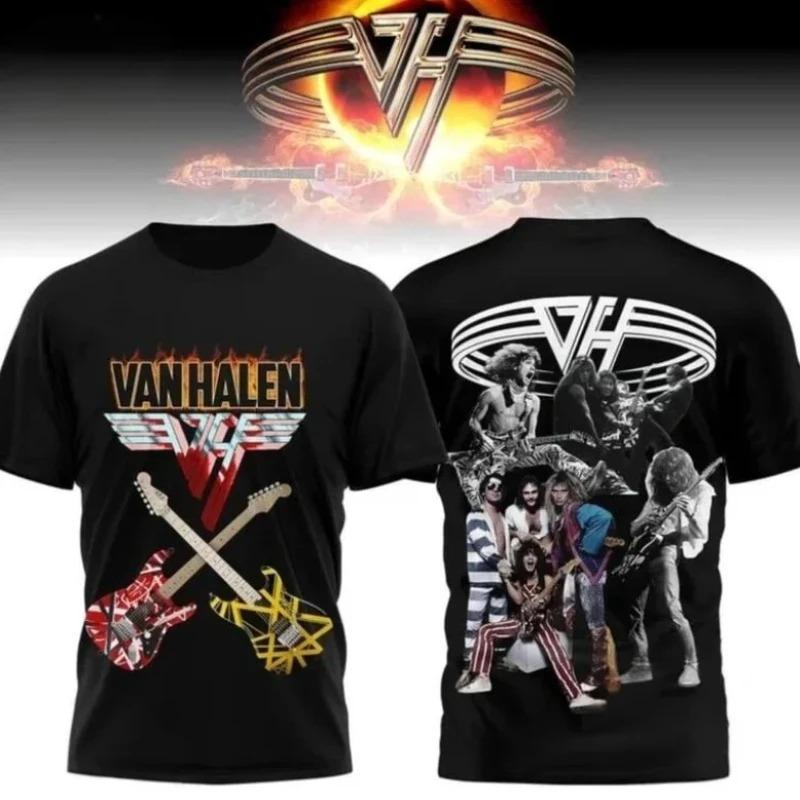 Рок-группа Van Halen Ретро 3D-печать Унисекс Футболка для Лета Уличный Хип-хоп Тренд С коротким рукавом Круглый вырез Y2K Топ Мужская одежда