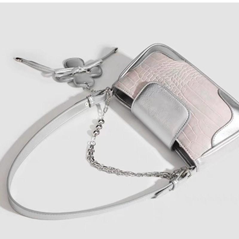 JIAERDI Sweet Cute Silver Underarm Bag For Women Summer Leather Chic Chain Shoulder Crossbody Bags Ladies Fairycore Y2k Handbag