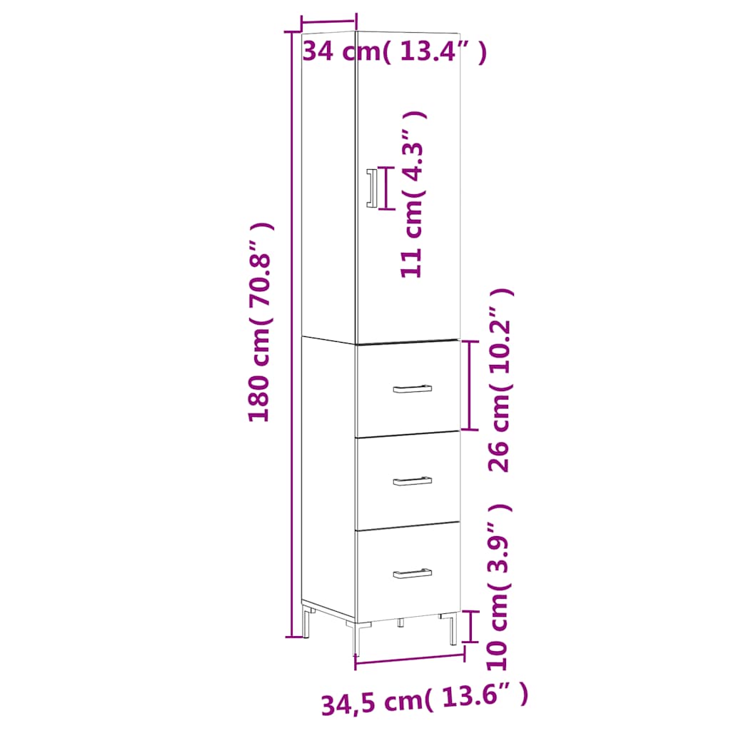 Highboard Sonoma Oak 34.5 x 34 x 180 cm Particleboard