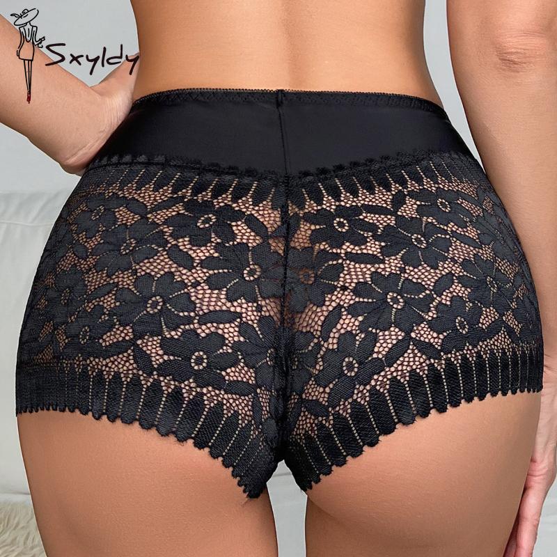 Женские сексуальные кружевные трусы-боксеры с открытой спиной, средней талией, дышащие прозрачные трусики для женщин