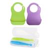 Beberac мягкий нагрудник для детского питания 2р + силиконовая ложка для кормления 2р, нагрудник (зеленый, фиолетовый), ложка (цвет морской волны), 4 шт