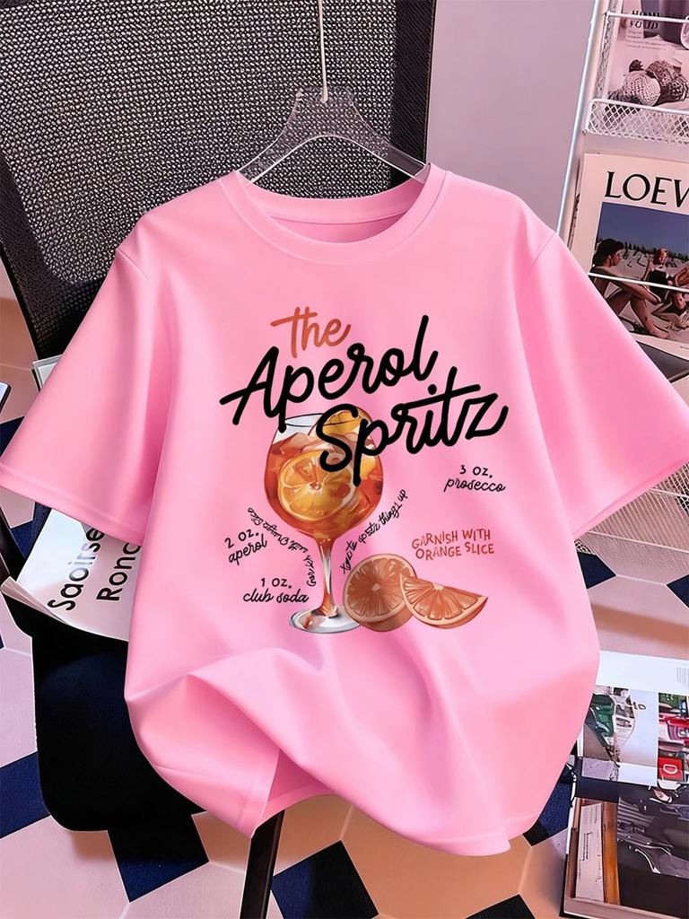 Aperol Spritz Lemon Drink Printed Unisexs Tshirt Summer Short Sleeve Tops Comfortable Loose Oneck T Shirt Sporty Clothes