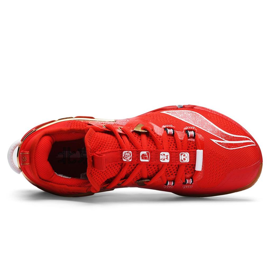 Li-Ning Ground Flight Swirl Print Shock Absorption Non-Slip Wear-Resistant Breathable Low-Top Badminton Shoes Men Sneaker Red Blue AYAR013-3