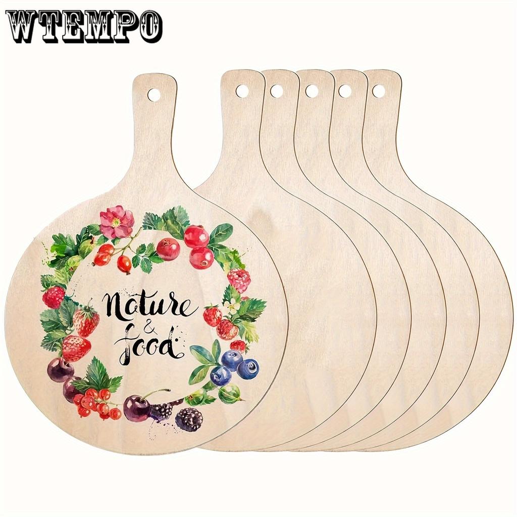 6-Pack Unfinished Round Wooden Paddle Boards with Handle for Crafts, Mini Cheese Boards, Rustic Charcuterie Platters, DIY Christmas Kitchen Decor