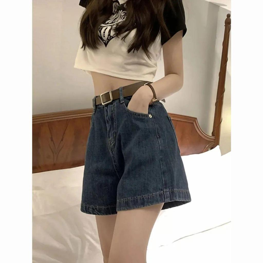 Summer 2026 High-Waist Retro A-Line Wide-Leg Jeans Shorts for Women