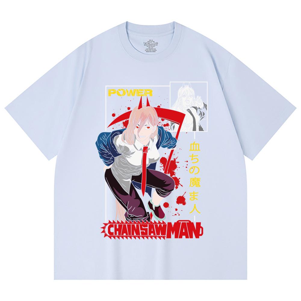 230 Gsm 100% Cotton Chainsaw Man V40 Power Print Unisex Heavy Cotton T Shirt