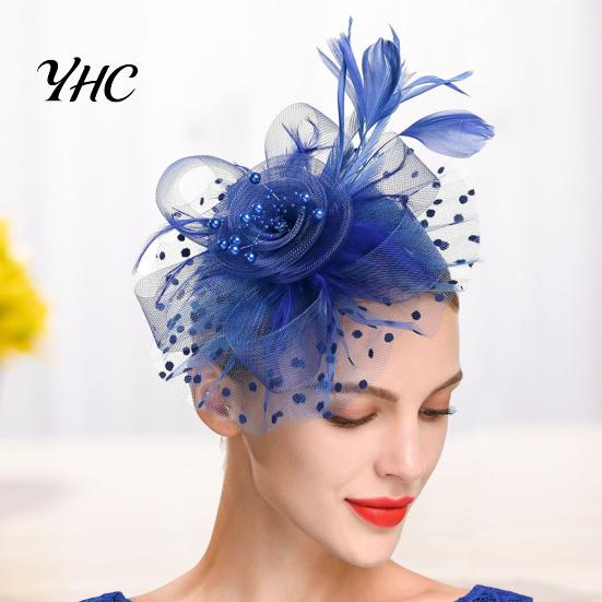 Pillbox Hat Beads Decor Dot Print Metal Clip Fascinator Hair Accessories Mesh Flower Feather Party Headwear