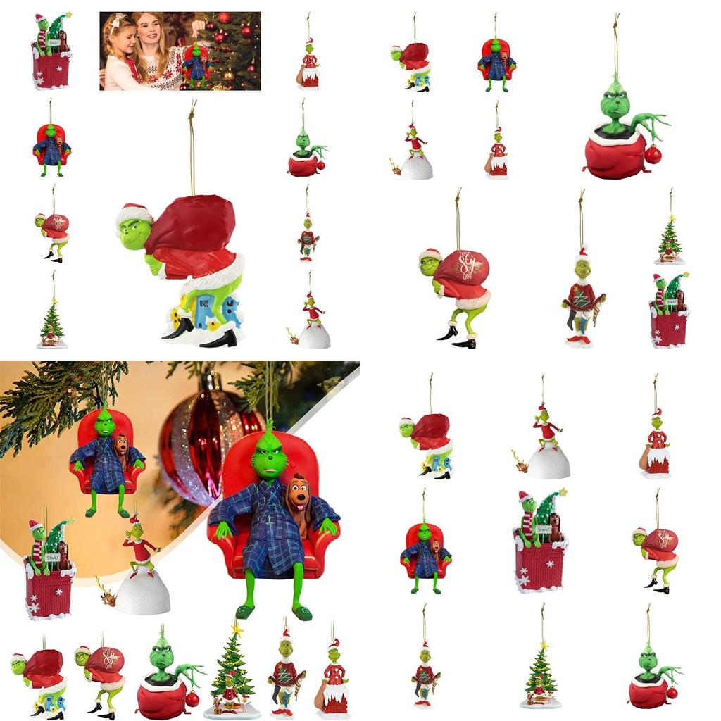 Cartoon Style Christmas Tree Decoration Green Furry Monster Ornament Acrylic Material