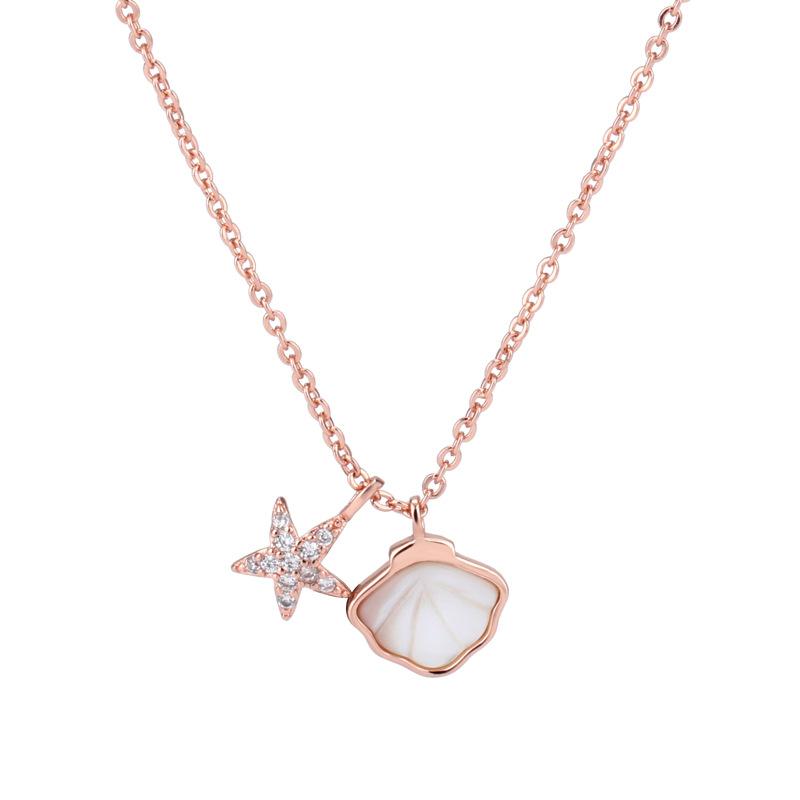 Real 925 Sterling Silver Crystal Shell Starfish Charm Pendant Necklace For Women Wedding Party Jewelry Gift Choker Collar