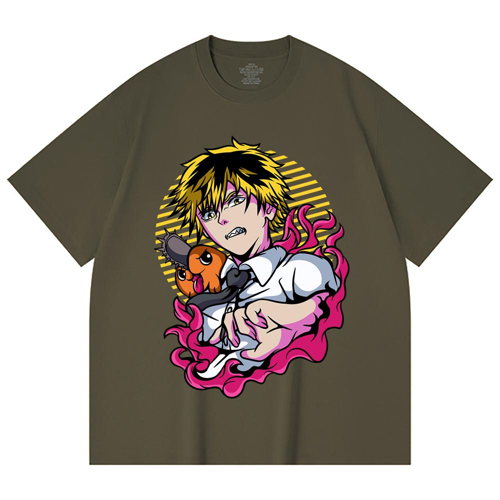 230 Gsm 100% Cotton Chainsaw Man V4 Denji Pochita Print Unisex Heavy Cotton T Shirt