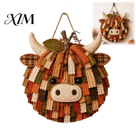 Seasonal Handmade Wall Hanging Highland Cow Pumpkin Patchwork Kit, Fabric Autumn DIY Sewing Project Craft Kit for Beginners, Home Farmhouse Decoration