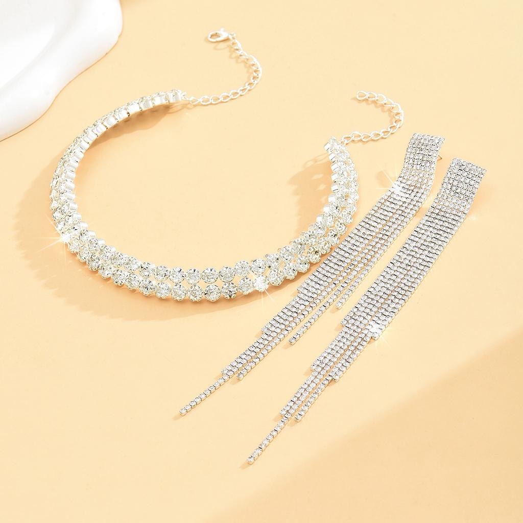 Комплект из 3 женских серег-кисточек и двухрядного ожерелья для свадеб, банкетов, вечеринок и подарков на праздники