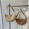 Straw Dumpling Zipper Small Shoulder Bag Woven Summer Beach Women Wicker Solid Color Crossbody Bag CLE
