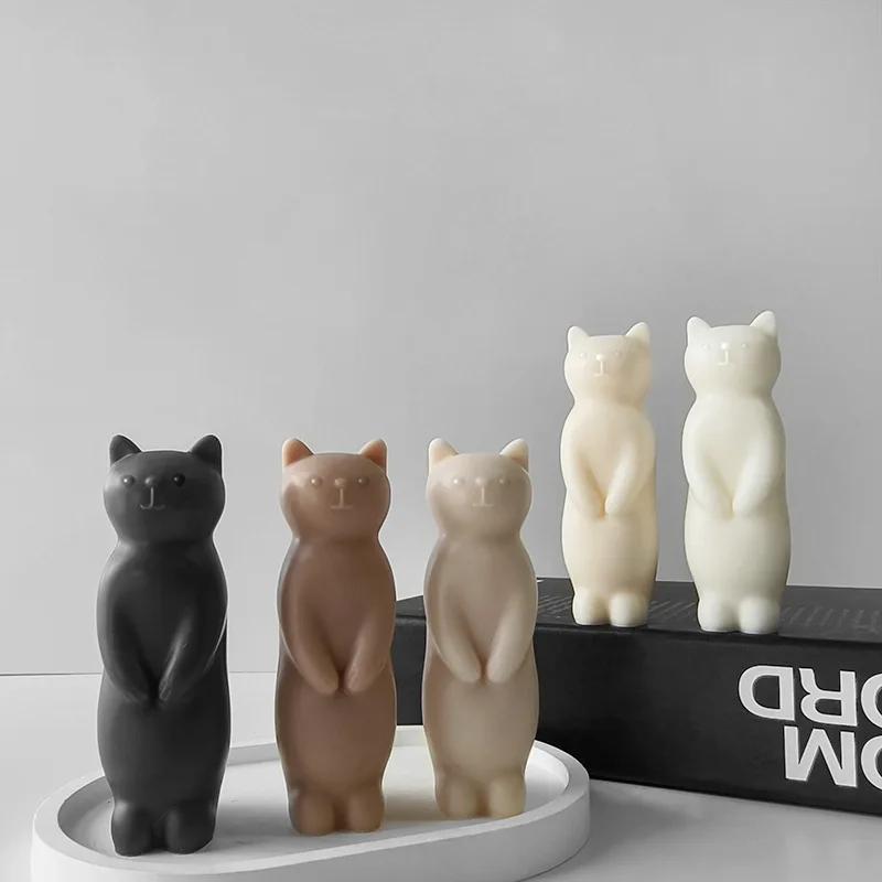 Adorable Standing Cat - Shaped Candles In Various Colors: A Charming Decor for Your Bookshelf and Home