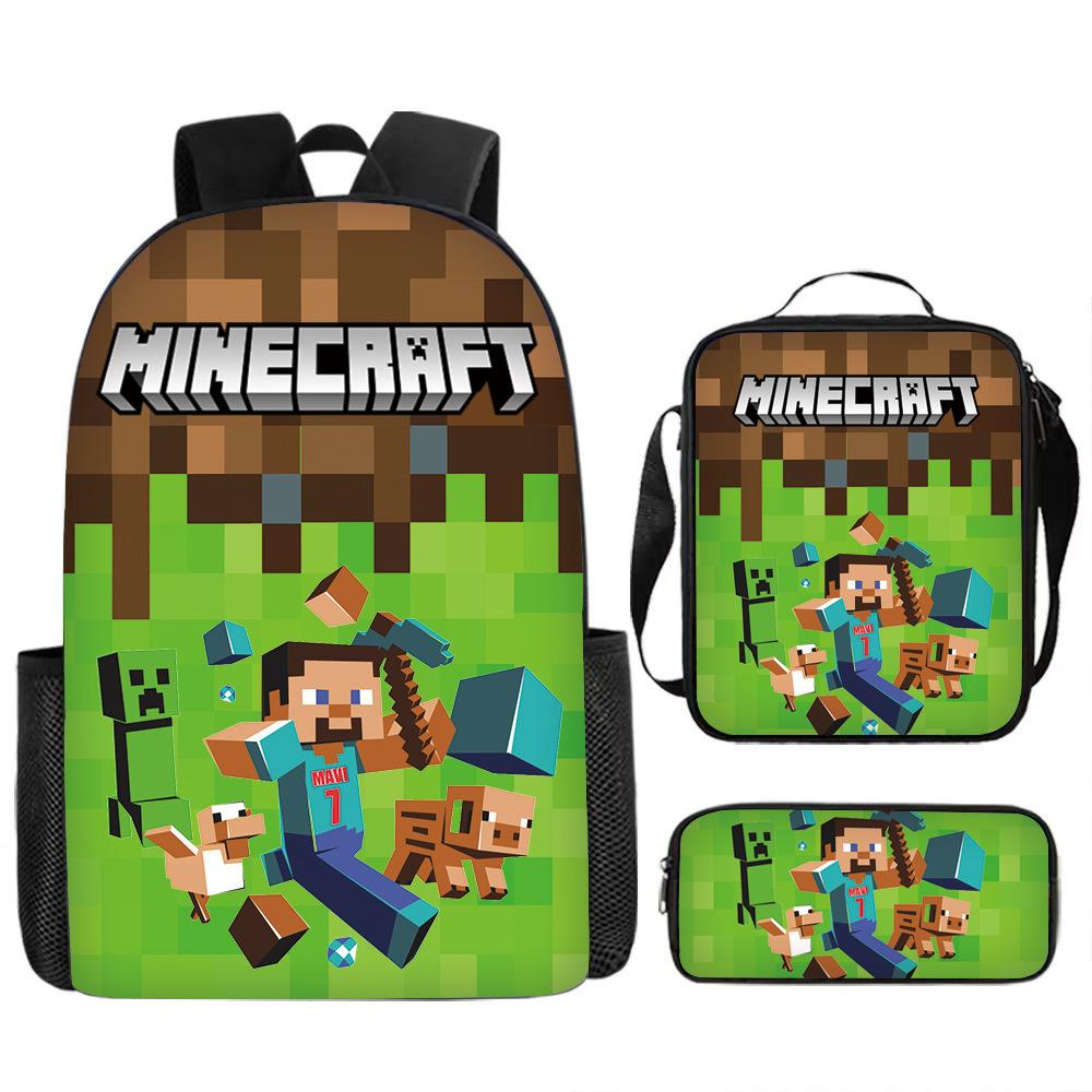 Minecraft Game Merchandise 3-Piece Backpack, Pencil Case, Lunch Bag for Kids