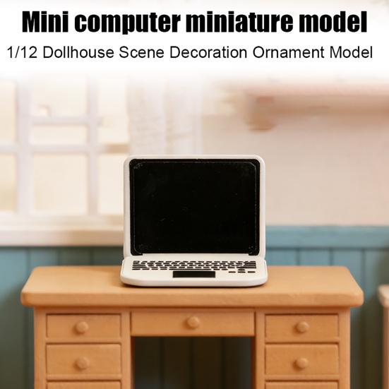 Dollhouse Mini Laptop Model, Realistic Miniature Notebook Computer Figurine, Dollhouse Office Study Living Room Decoration Accessories
