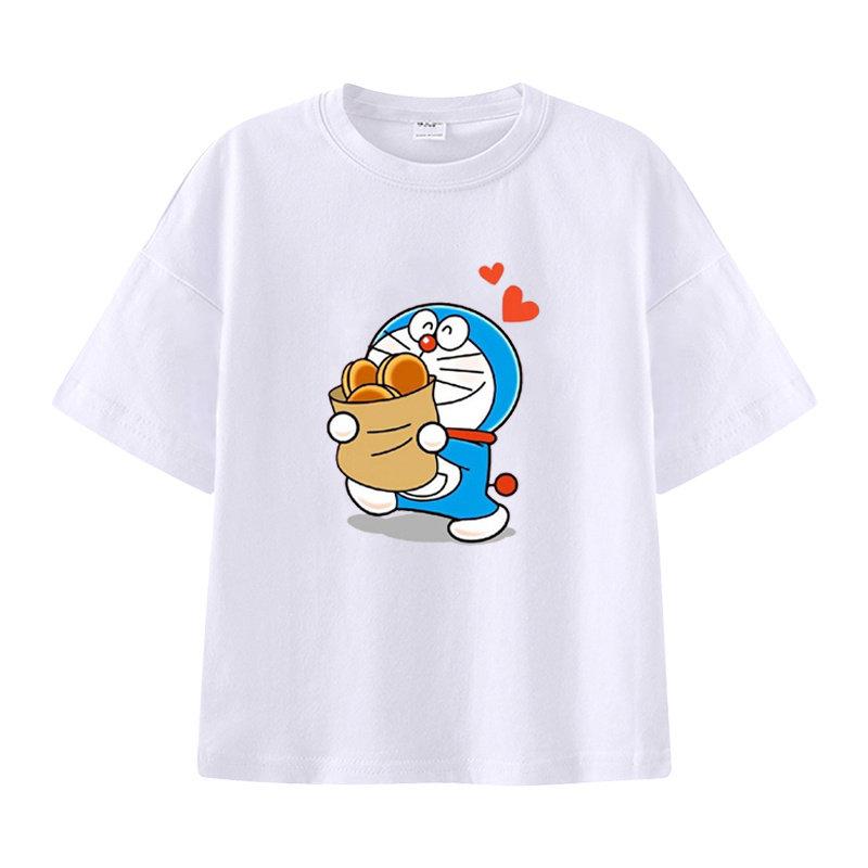 Pure Cotton Childrens Shortsleeved Tshirt for Summer Boys and Girls Halfsleeved Childrens Clothing with Doraemon Pattern