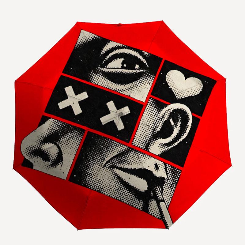 1pc Eyes Heart Automatic Open/Close Umbrella, Portable Folding Umbrella, Compact Travel Umbrella for163