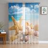 Beach Sea Starfish Shells Blue Sky Sheer Curtains for Living Room Decoration Window Curtains Kitchen Tulle Voile Curtains