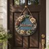 Spring Flower Wreath Welcome Sign, Independence Day Patriotic Hanging Plaque, Round Wooden Door Hanger Decoration for Indoor Outdoor