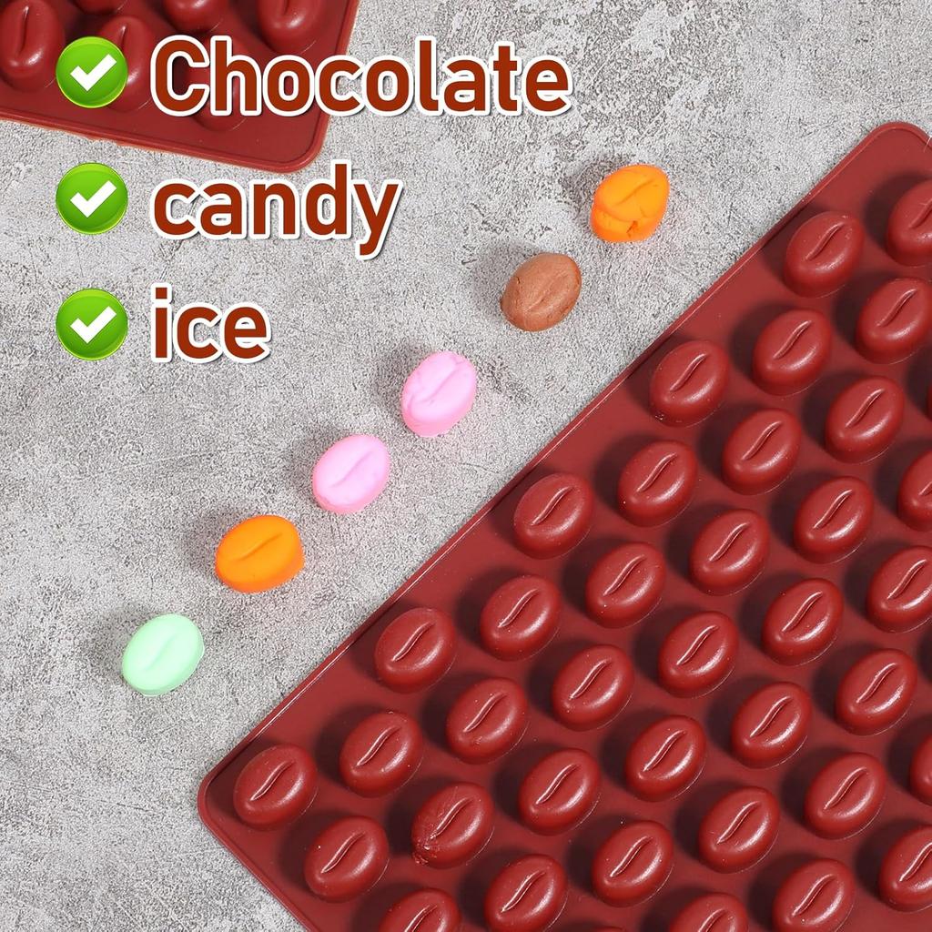 2 Count Mini Coffee Bean Molds 55 Cavity Coffees Beans Silicone Molds, 55 Cavity Mini Coffee Beans Chocolate Sugar Candy Mold, Coffees Bean Shaped