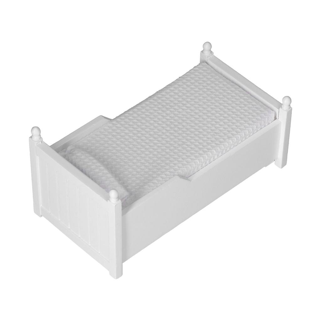 1:12 Miniature Dollhouse Birch Bed Mini Furniture Doll House Decoration AccessoriesWhite