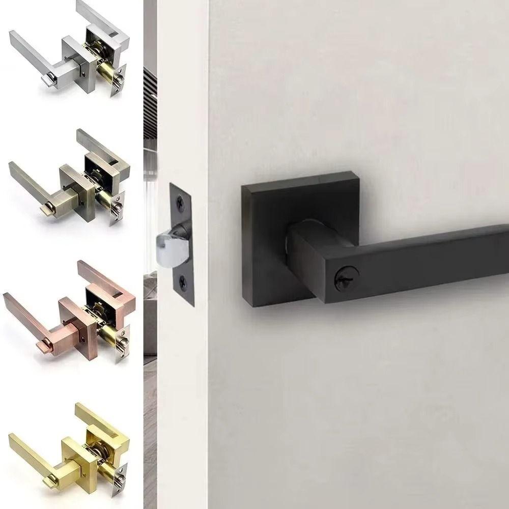 Square Three-pole Handle Lock Aluminum Zinc Zinc Alloy Interior Bedroom Burglar Lock Bathroom